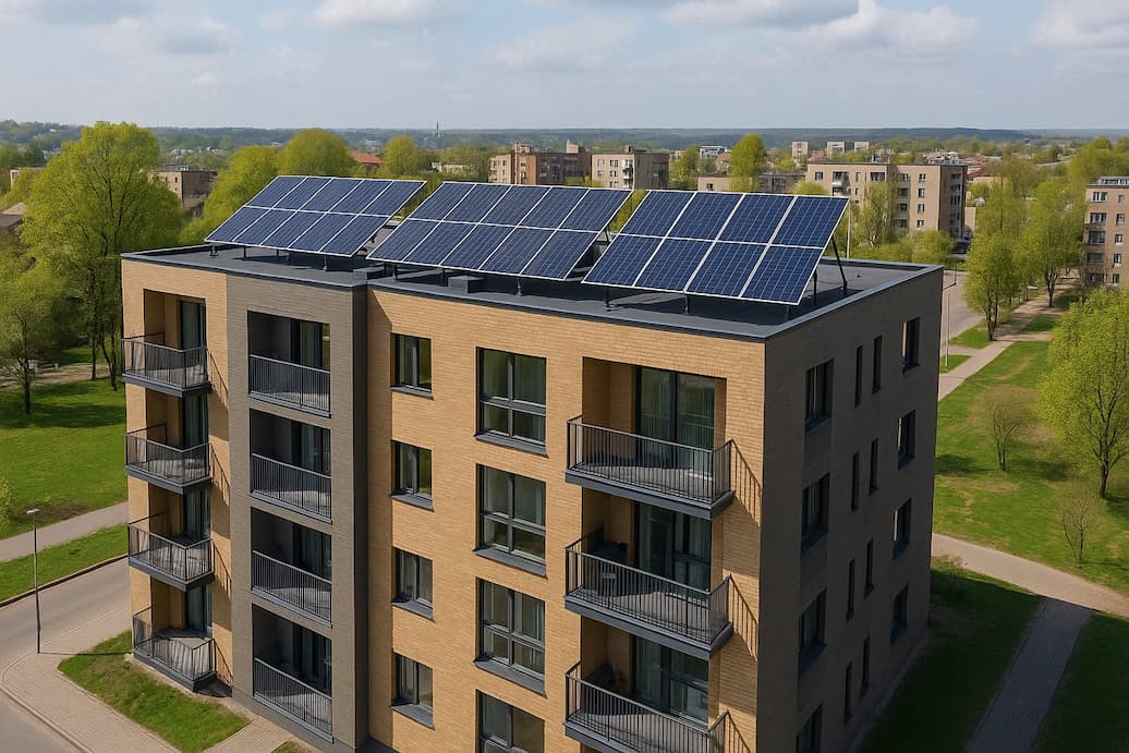 Naujas daugiabutis ir saulės energija